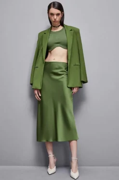 Błyszcząca satynowa spódnica mid-skirt