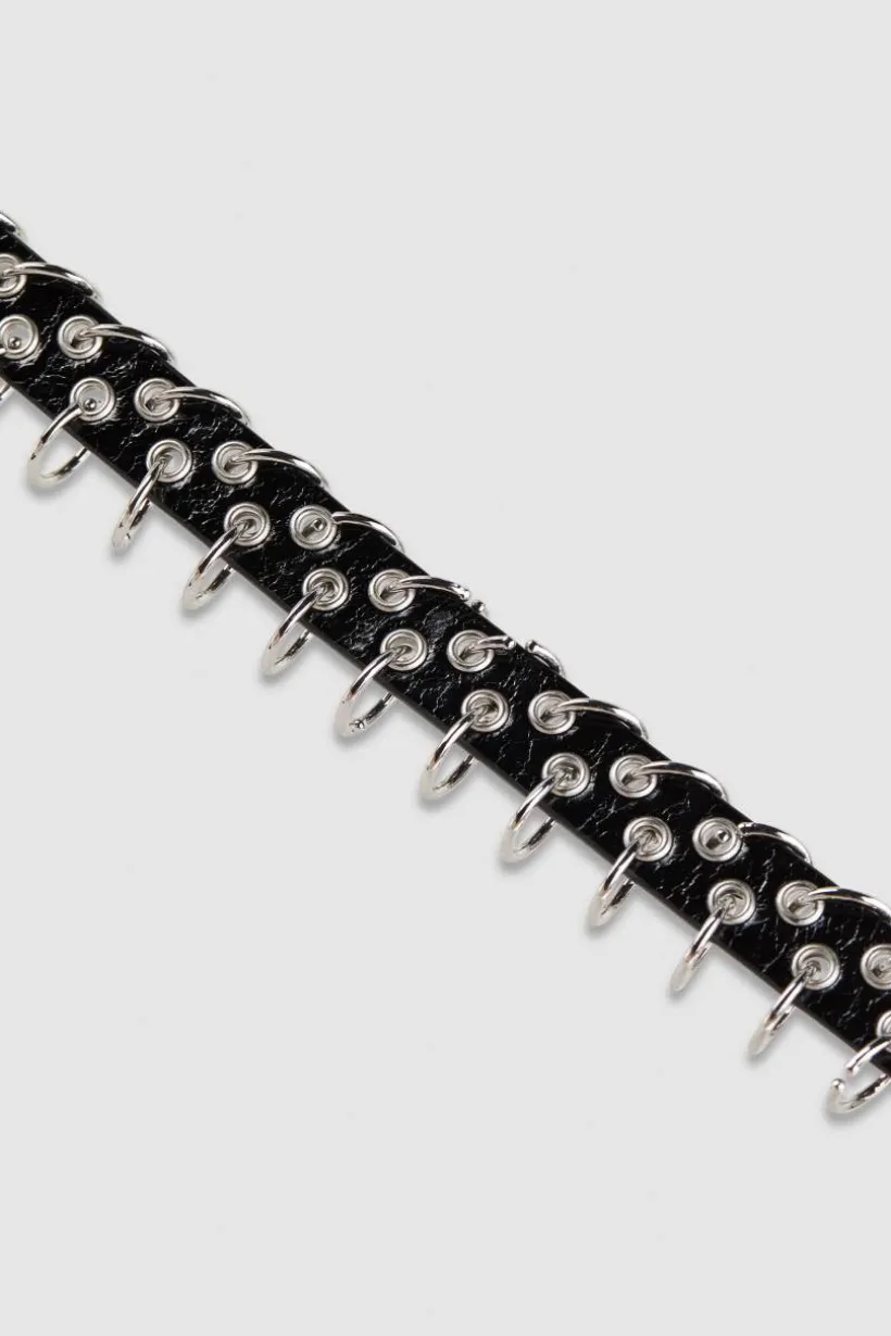 Choker z niklu i skóry nabijany ćwiekami