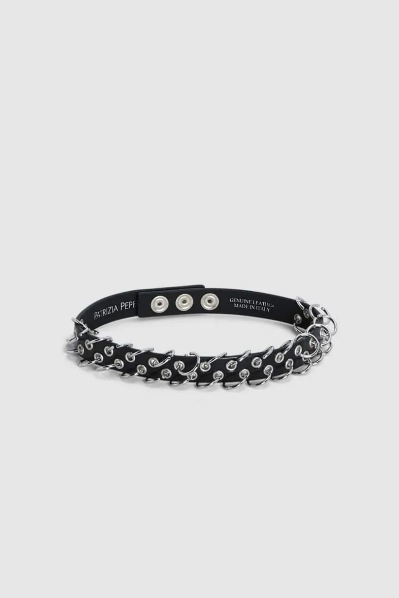 Choker z niklu i skóry nabijany ćwiekami