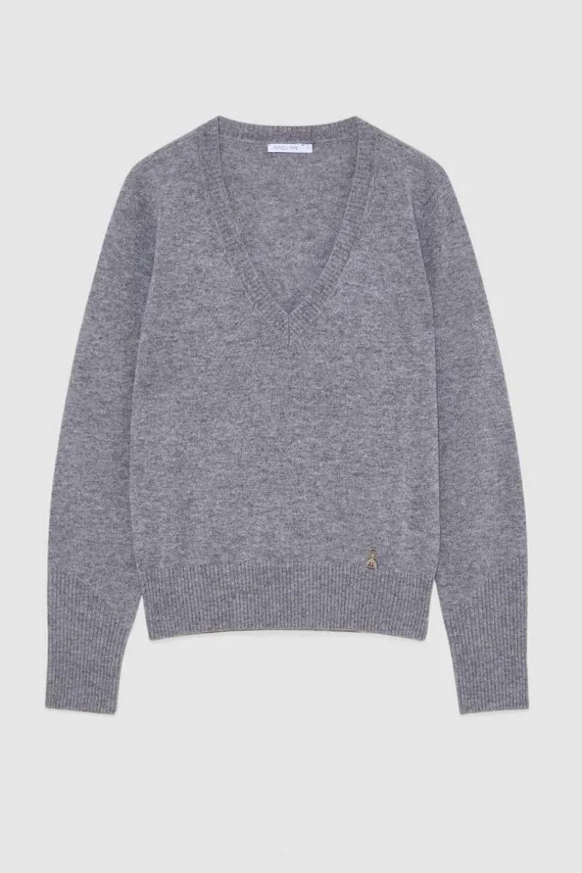 Kaszmirowy sweter z dekoltem w szpic