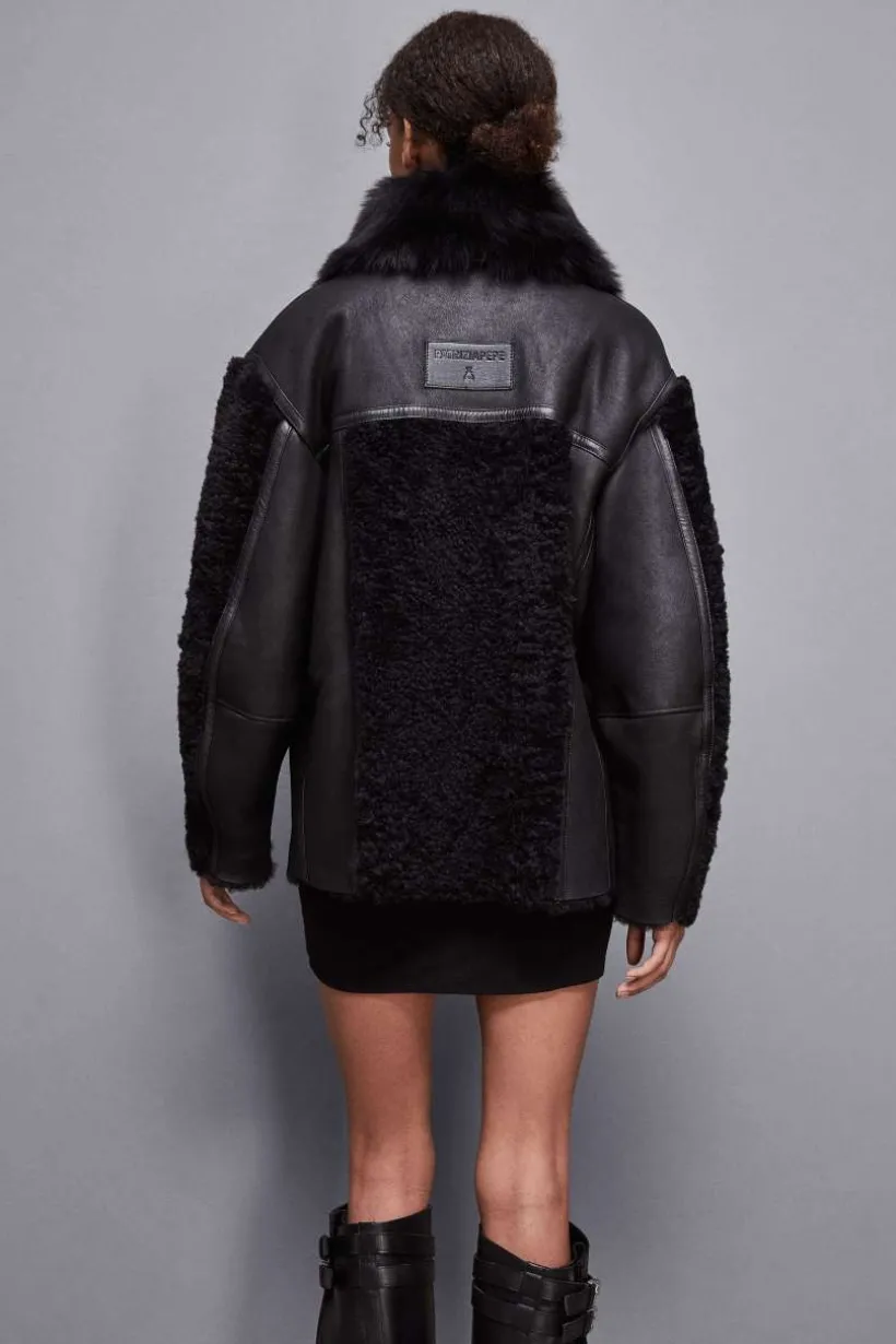 Oversizowa kurtka w stylu biker z futrem