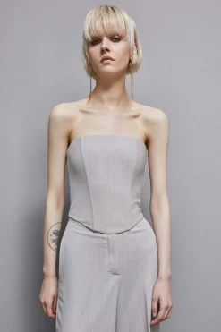 Top bustier w prążki z flaneli