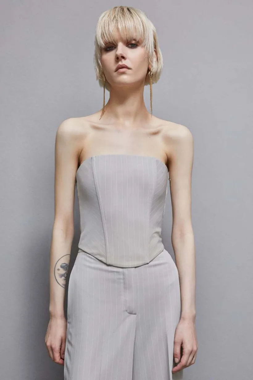 Top bustier w prążki z flaneli