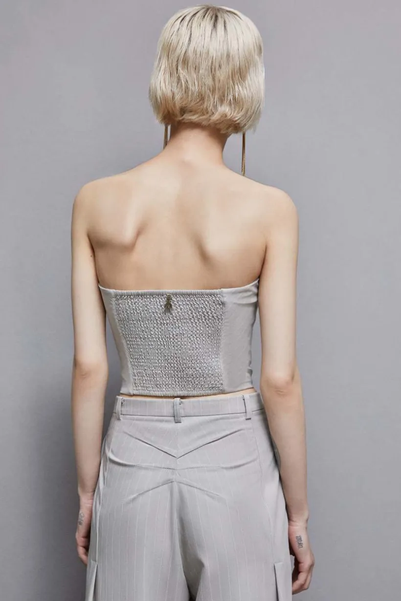 Top bustier w prążki z flaneli
