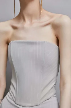 Top bustier w prążki z flaneli