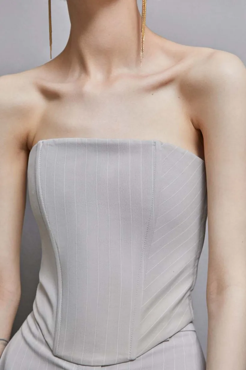 Top bustier w prążki z flaneli