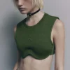 Top cropp z dresowej tkaniny z domieszką bawełny