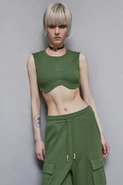 Top cropp z dresowej tkaniny z domieszką bawełny