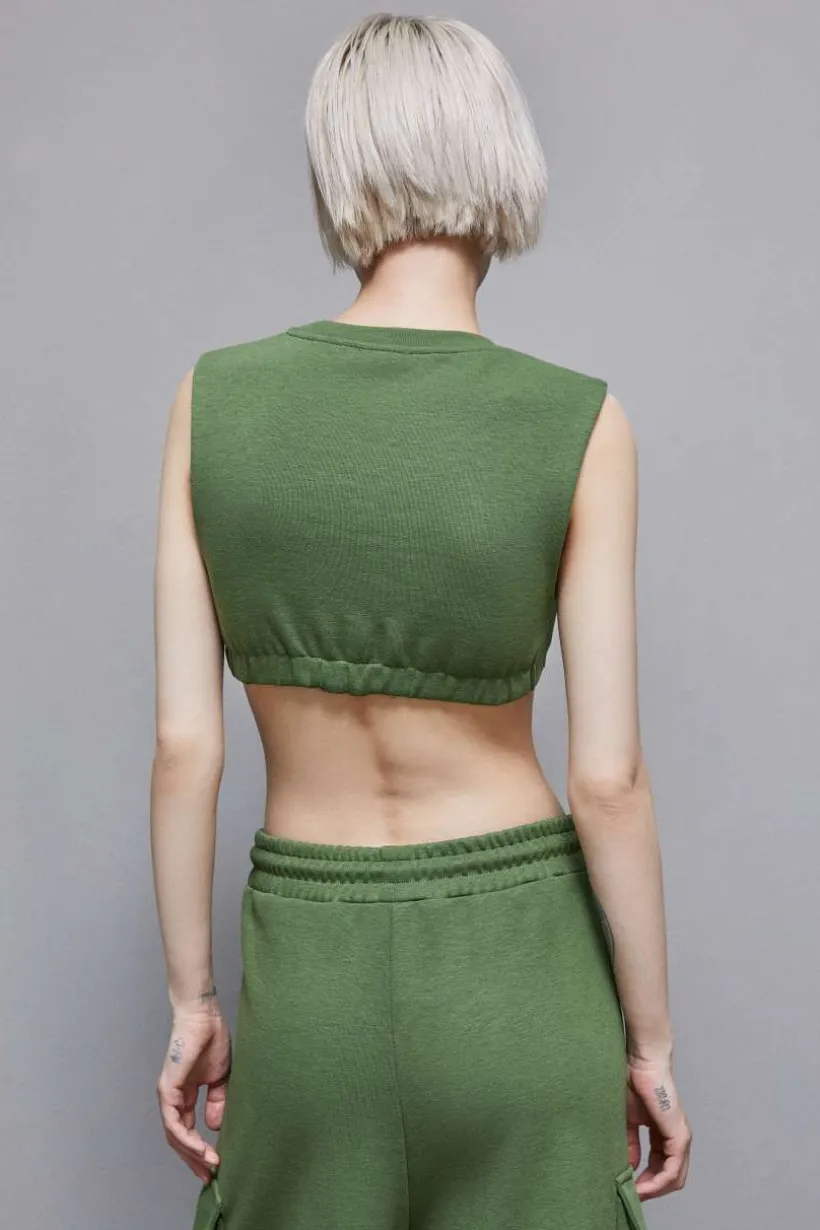 Top cropp z dresowej tkaniny z domieszką bawełny