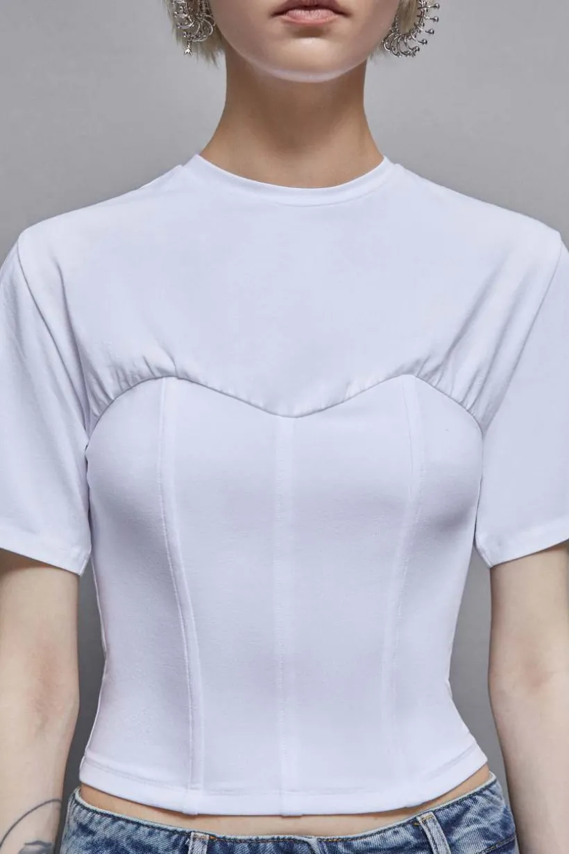 T-shirt imitujący gorset z bawełnianego dżerseju