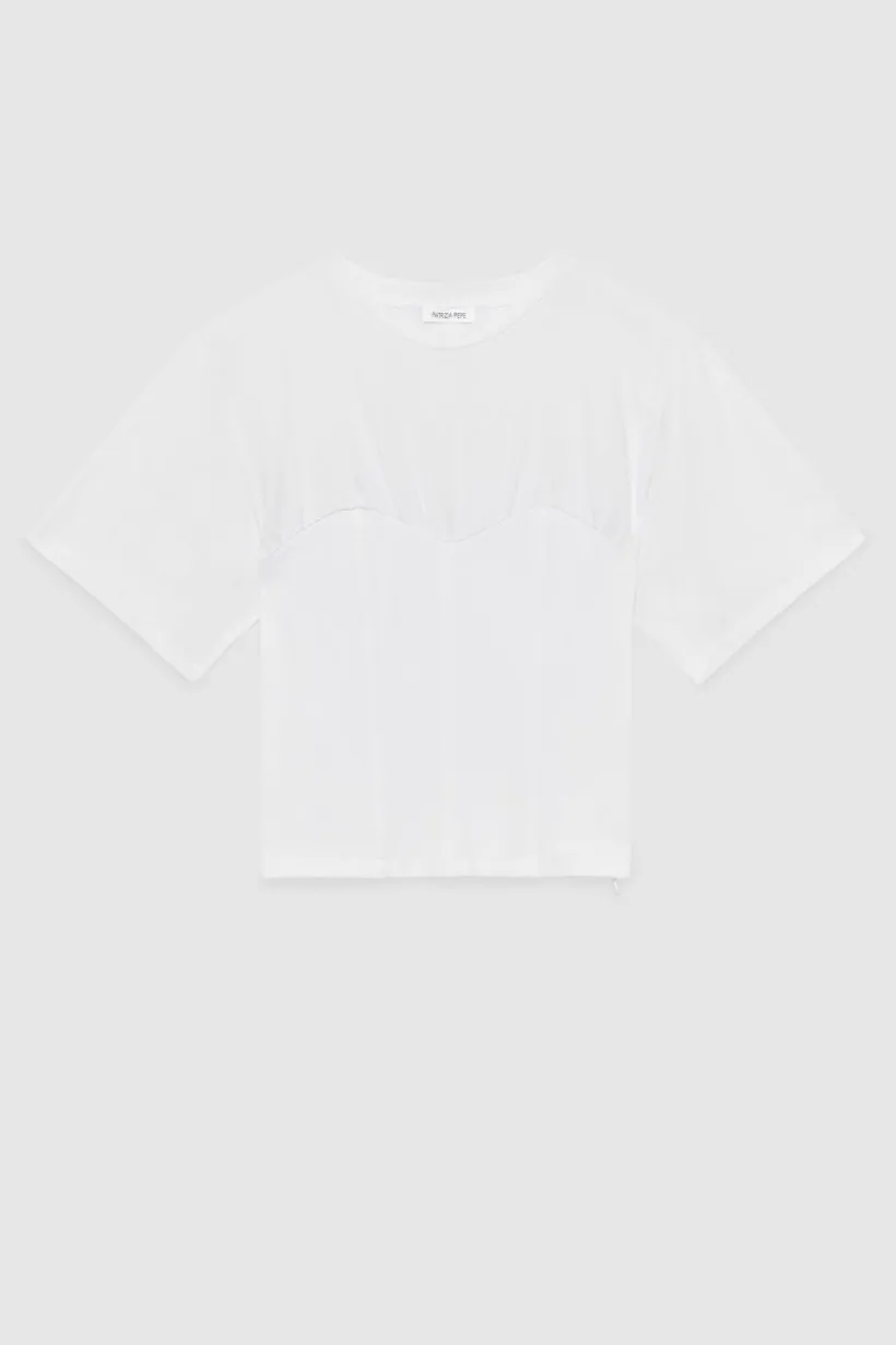 T-shirt imitujący gorset z bawełnianego dżerseju