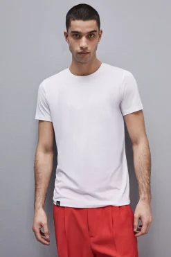 T-shirt slim fit z dżerseju z lyocellu i bawełny