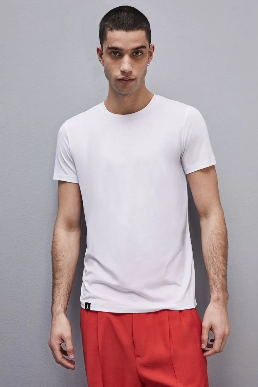 T-shirt slim fit z dżerseju z lyocellu i bawełny