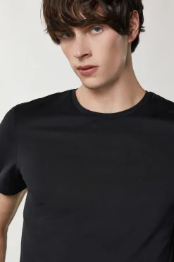 T-shirt slim fit z dżerseju z lyocellu i bawełny